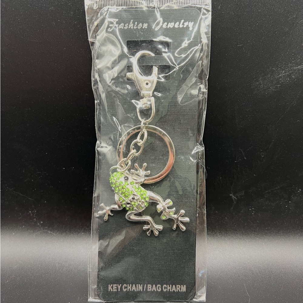 Green and Silver Frog Keychain Charm